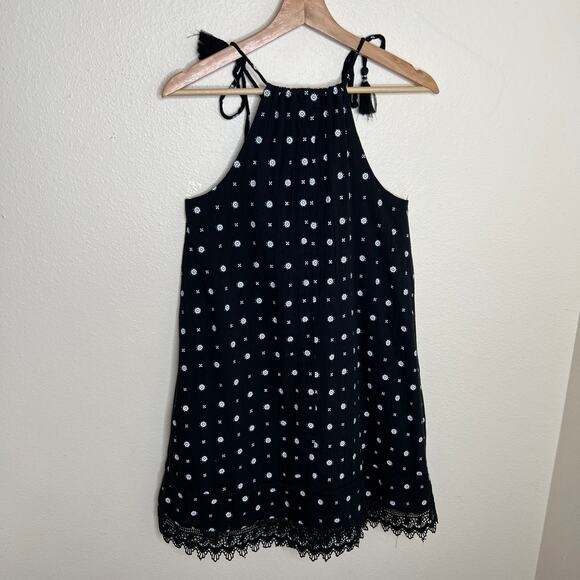 Old Navy Black Printed Halter Tie Cotton Dress Small - Picture 5 of 10